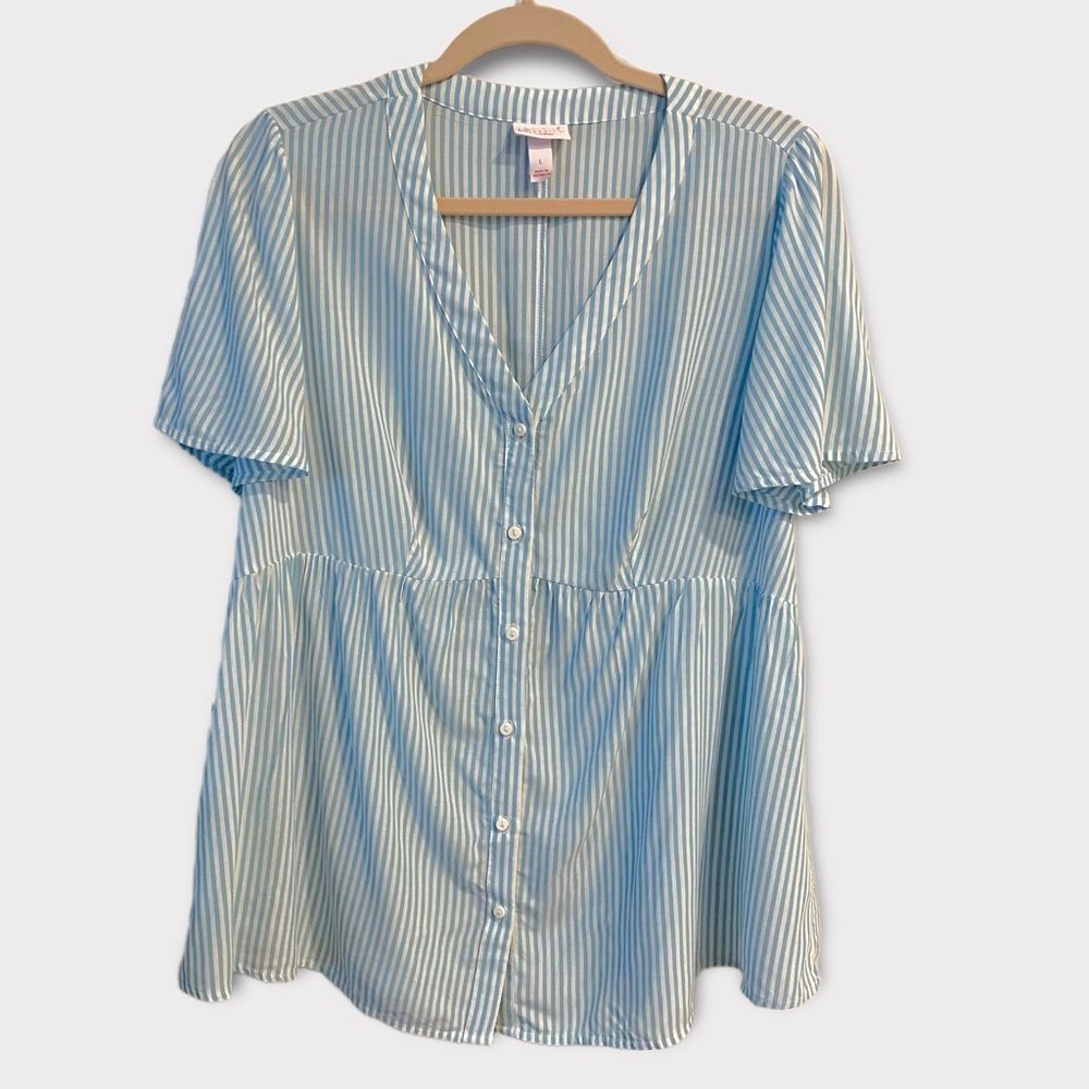 Maternity Boho Blue White Striped Flowy Blouse Top